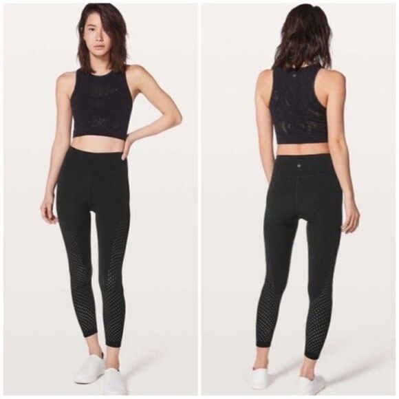 Lululemon High Rise Reveal Precision Tights in Black Size 2 Laser Cut Mesh Leg - Picture 1 of 12
